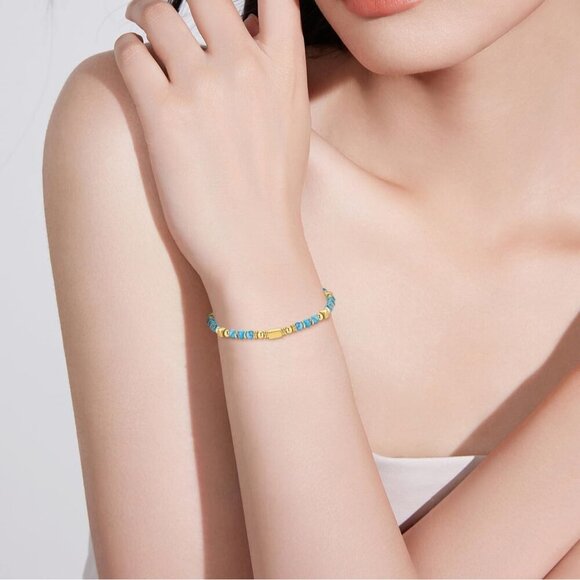 Gold & Blue Boho Beaded Bracelets for Women Trendy Jewelry Gifts for Lover, Mom - Picture 2 of 7